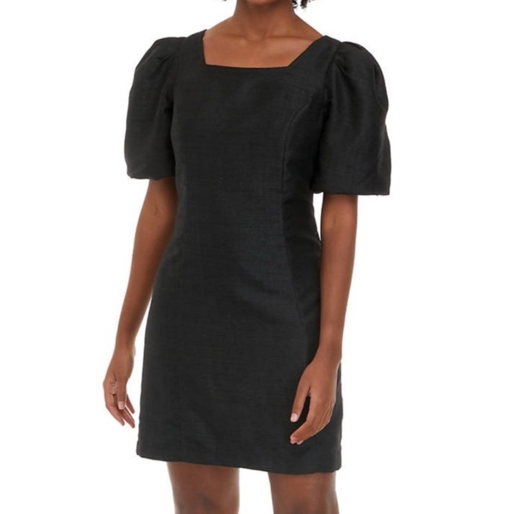 Crown & Ivy Short Puff Sleeve Dupioni Dress in Black